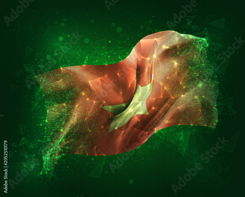 Vietnam, vector 3d flag on green background