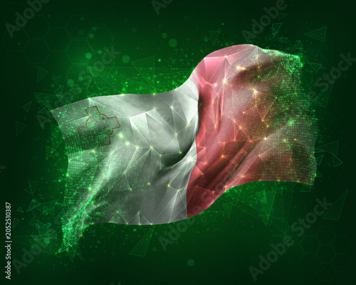 Malta, vector 3d flag on green background