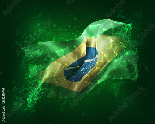 Brazil, vector 3d flag on green background