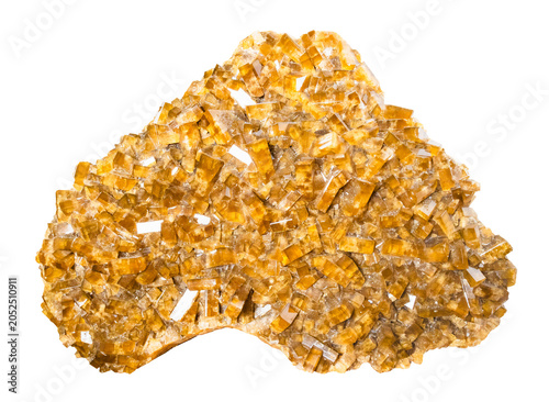Foto raw cluster of yellow baryte crystals cutout on white background