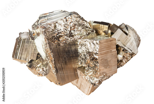Obraz na plátně raw druze of iron pyrite crystals cutout on white background