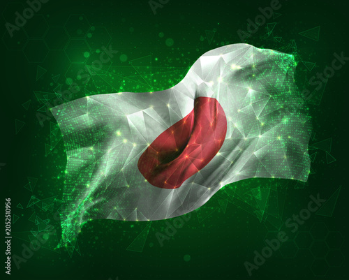 Japan, vector 3d flag on green background