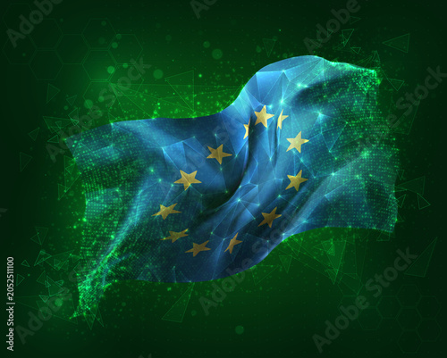 European Union, vector 3d flag on green background