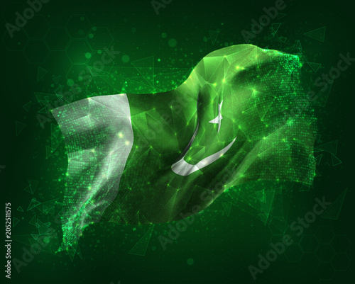 Pakistan, vector 3d flag on green background