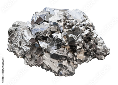 Fotografía rough piece of crystalline galena rock cutout on white background