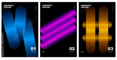 Abstract Posters Collection Vector with Glowing Metallic Capsules and Rounded Cylinders on Dark Backgrounds