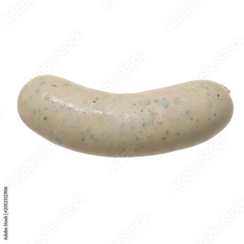 Authentic bavarian white sausage, single white sausage (Weißwurst), isolated on transparent background