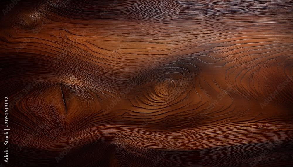 Fototapeta premium Smooth Dark Brown Wooden Surface With Natural Grain And Knots Made With Generative Ai