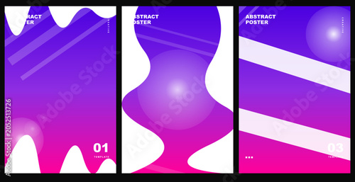 Abstract Posters Collection Vector with Fluid Purple Pink Gradient Liquid Shapes and Lens Flares for Modern Event Covers