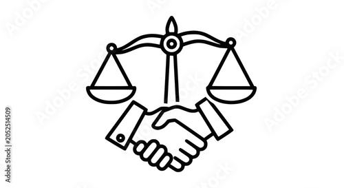 Foto Scales of Justice and Handshake Icon: Agreement, Partnership, Law, and Fairness