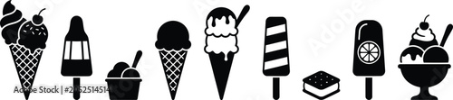 Ice cream and frozen dessert vector icon set