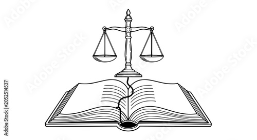 Tableau sur toile Justice Scales Above Cracked Open Book Symbolizing Law and Knowledge