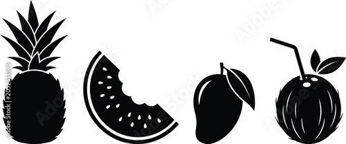 Black and White Summer Fruit Vector Illustrations