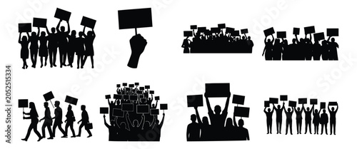 Tableau sur toile Protest crowd silhouettes vector illustration showing activists with signs, public demonstration participants, and civic engagement concepts isolated on background