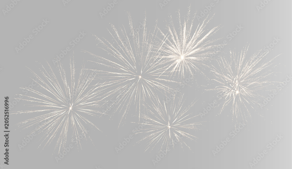 Obraz premium Abstract fireworks trails on gray and black background, realistic golden salute rocket launch or sparks texture
