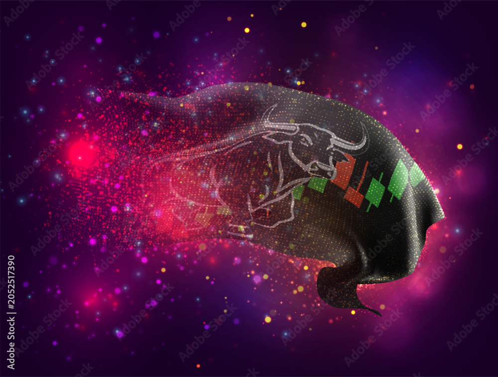 Naklejka premium Exchange, vector 3d flag with a splash of paint dots, explosion of colored dots