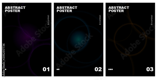 Abstract Posters Collection Vector Template with Subtle Thin Circular Rings and Dim Glow on Black Background for Cover Design