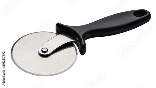 Black ergonomic handle pizza cutter with stainless steel wheel