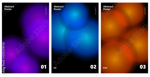 Abstract Posters Collection Vector Template with Soft Blurry Circular Gradient Orbs on Black Background for Cover Design