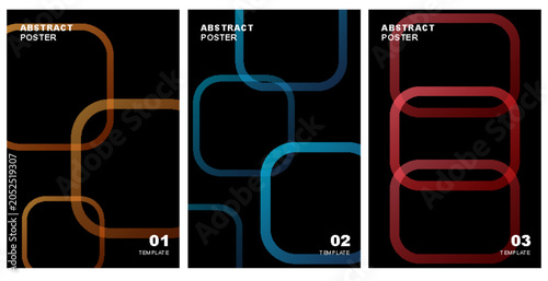 Abstract Posters Collection Vector Template with Glowing Geometric Rounded Square Shapes for Modern Cover Design Layouts