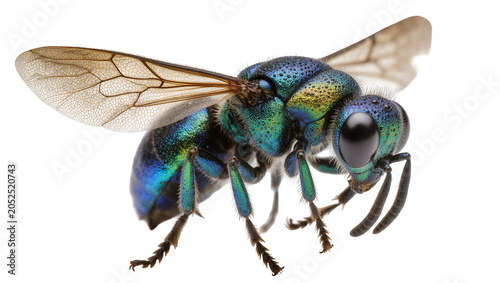 Cuadro en lienzo Metallic green and blue cuckoo wasp with iridescent wings