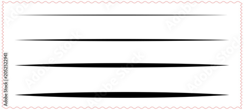 Fotografija Four different thickness black brush stroke lines with pointed ends isolated on