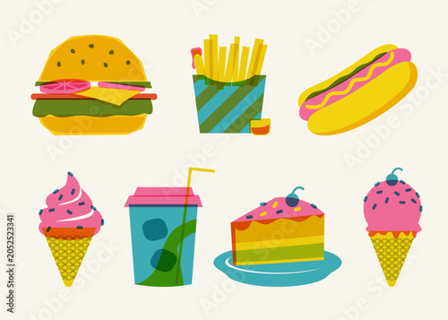 playful retro fast food collection with bold colorful riso print style