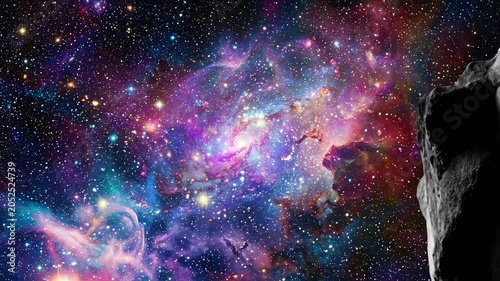 Vibrant cosmic nebula showcasing swirling colors and distant stars in a vast universe
