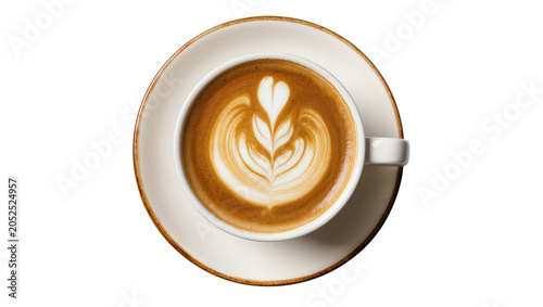 Obraz na plátně Cappuccino with latte art heart and leaf pattern on saucer