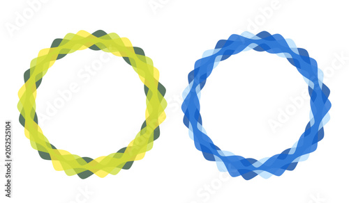 Bild auf Leinwand Set of two wavy ribbon circular frames in green and blue round borders