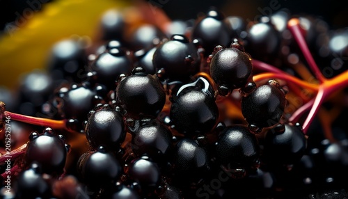 Super Ultra Closeup Macro Of Elderberry Fruit Generative Ai