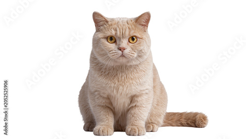 Tableau sur toile Fluffy cream British Shorthair cat with yellow eyes sitting