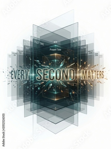 Conceptual 3d illustration of time with text every second matters isolated on white background