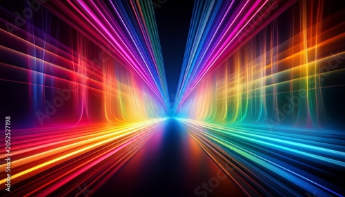 Vibrant Spectrum Of Rainbow Light Beams On A Black Background Creating An Abstract And Colorful Visual With Glowing Gradients