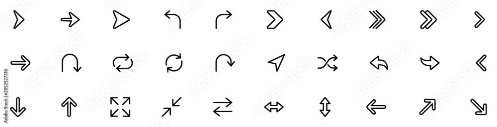 Φωτογραφία Collection of various arrow icons including directional, curved, double, and shu