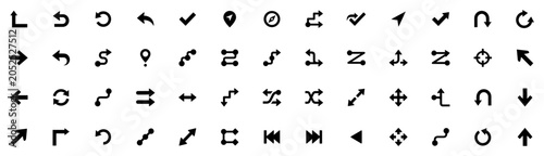 Bild auf Leinwand Set of black navigation and direction arrow icons in various styles and shapes f
