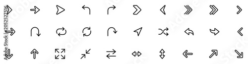Fotografia Collection of various arrow icons including directional, curved, double, and shu