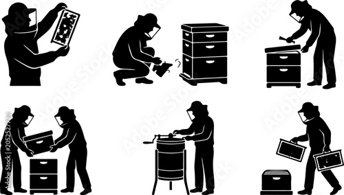 Set of beekeeper icons, apiary work, honey production, vector illustration vector illustration