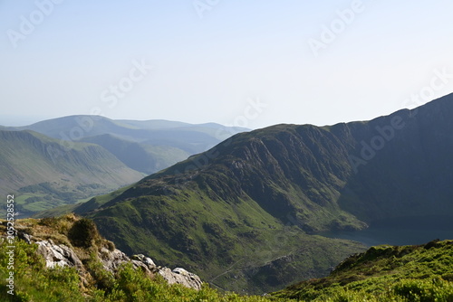 a view from the top of Cadair Idris in wales in southern Snowdonia along the Minffordd Path