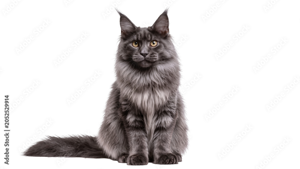 Αυτοκόλλητο Maine Coon cat sitting grey fur, yellow eyes