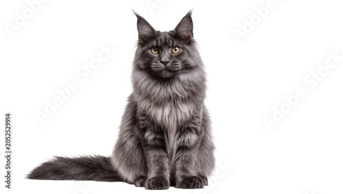 Εκτύπωση καμβά Maine Coon cat sitting grey fur, yellow eyes