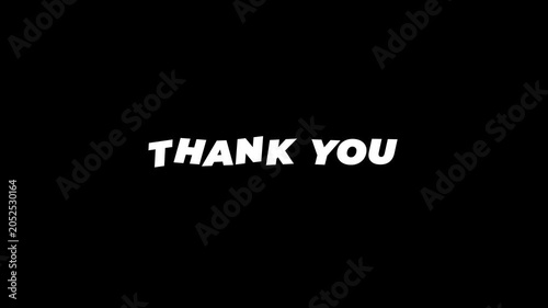 White wiggle thank you text animation on black background