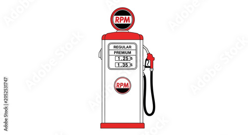 Schilderij op canvas Vintage Gas Pump Retro RPM Fuel Station Isolated White Background