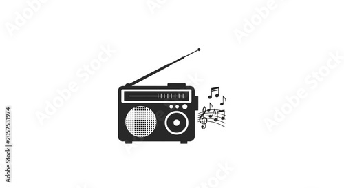 Foto Retro Radio Playing Music Notes Icon