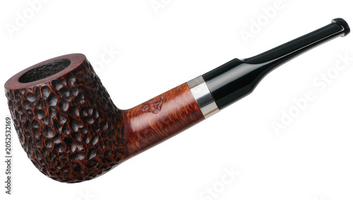 Fotografija Textured briar wood smoking pipe with black mouthpiece and silver band
