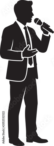 Businessman speaking into microphone corporate presenter silhouette vector