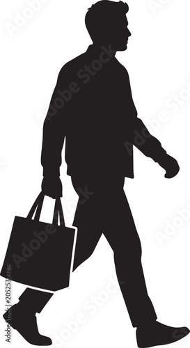 Man walking with shopping bag side view silhouette vector