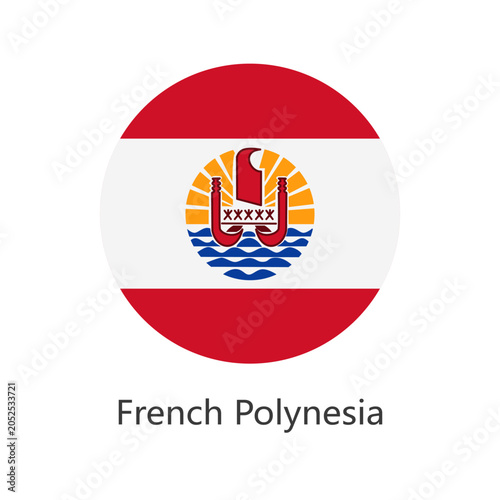 Isolated national flag of French Polynesia. Button flag of French Polynesia. French Polynesia circular flag vector illustration.