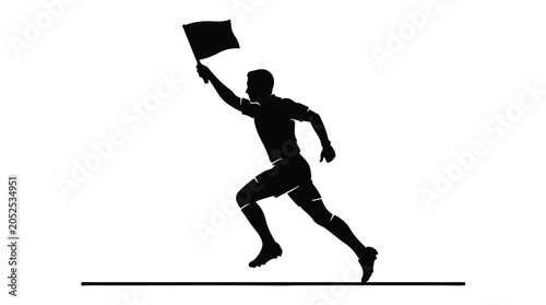 Man running with flag in hand, dynamic motion silhouette, energetic and determined athlete in action, sports and fitness concept