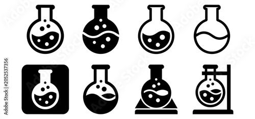 Laboratory flask icon set for chemistry and scientific research